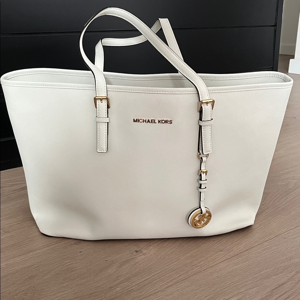 Michael Kors White Tote with Gold Accents
